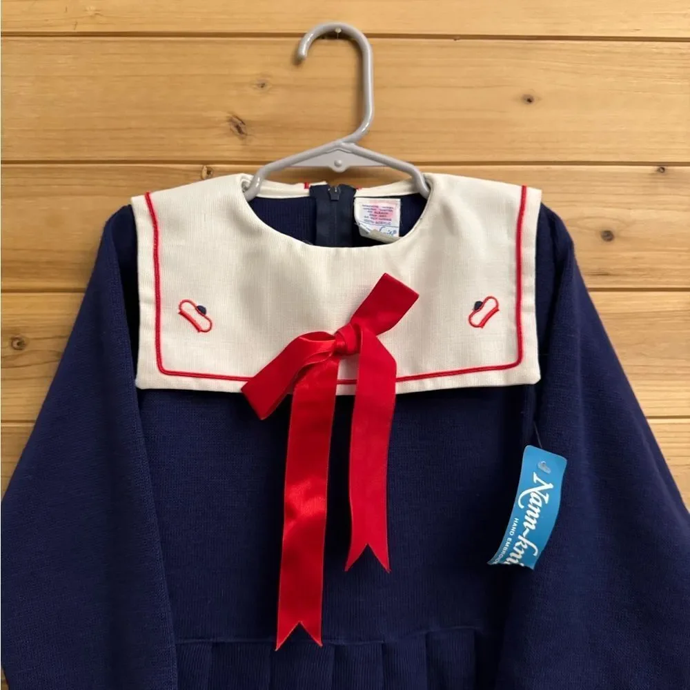 NWT Vintage Nann Knits Size 6X Long Sleeve Sailor Nautical Dress